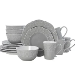 Abby Gray 16 Piece Dinnerware Set, Service for 4