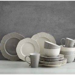 Abby Gray 16 Piece Dinnerware Set, Service for 4
