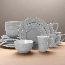 Abby Gray 16 Piece Dinnerware Set, Service for 4