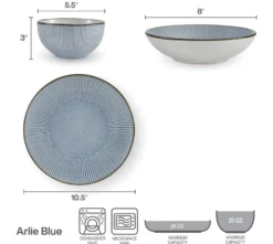 Arlie Blue 12 Piece Pasta Dinnerware Set, Service for 4