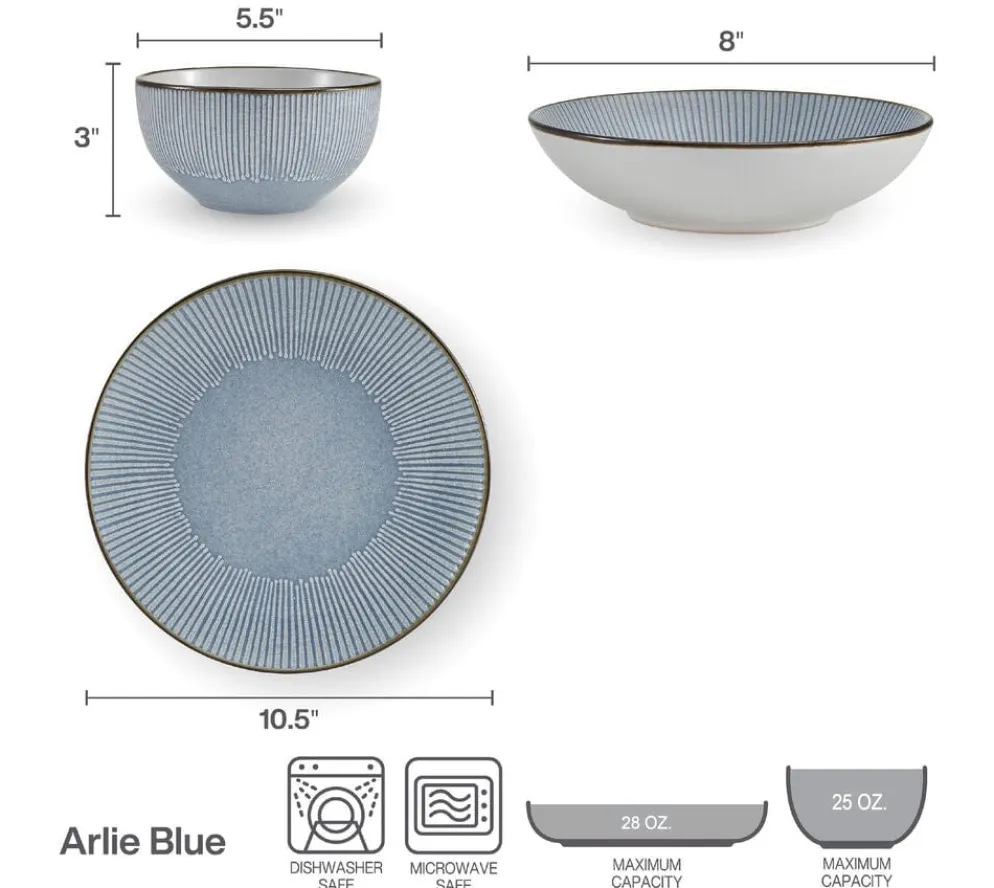 Arlie Blue 12 Piece Pasta Dinnerware Set, Service for 4