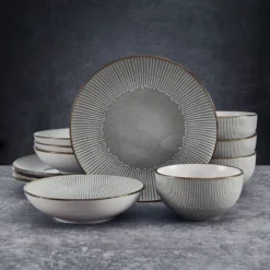 Arlie Gray 12 Piece Pasta Dinnerware Set, Service for 4