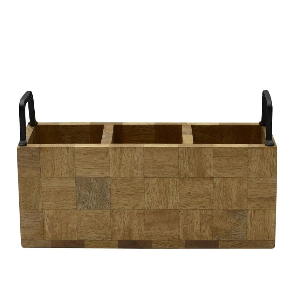 Avery Checkered Flatware Wood Caddy