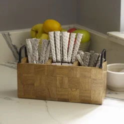 Avery Checkered Flatware Wood Caddy