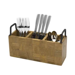 Avery Checkered Flatware Wood Caddy