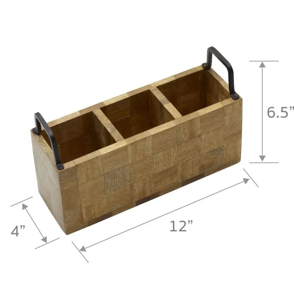 Avery Checkered Flatware Wood Caddy