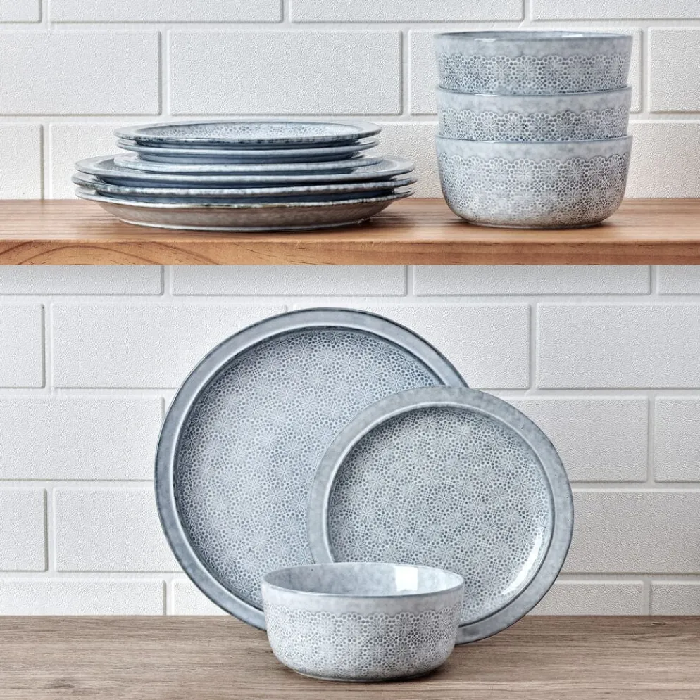 Blooming Meadow Blue 12 Piece Dinnerware Set, Service for 4