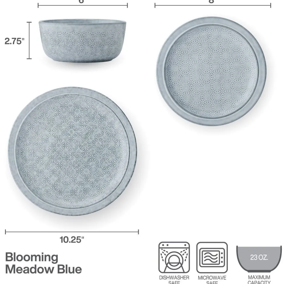 Blooming Meadow Blue 12 Piece Dinnerware Set, Service for 4