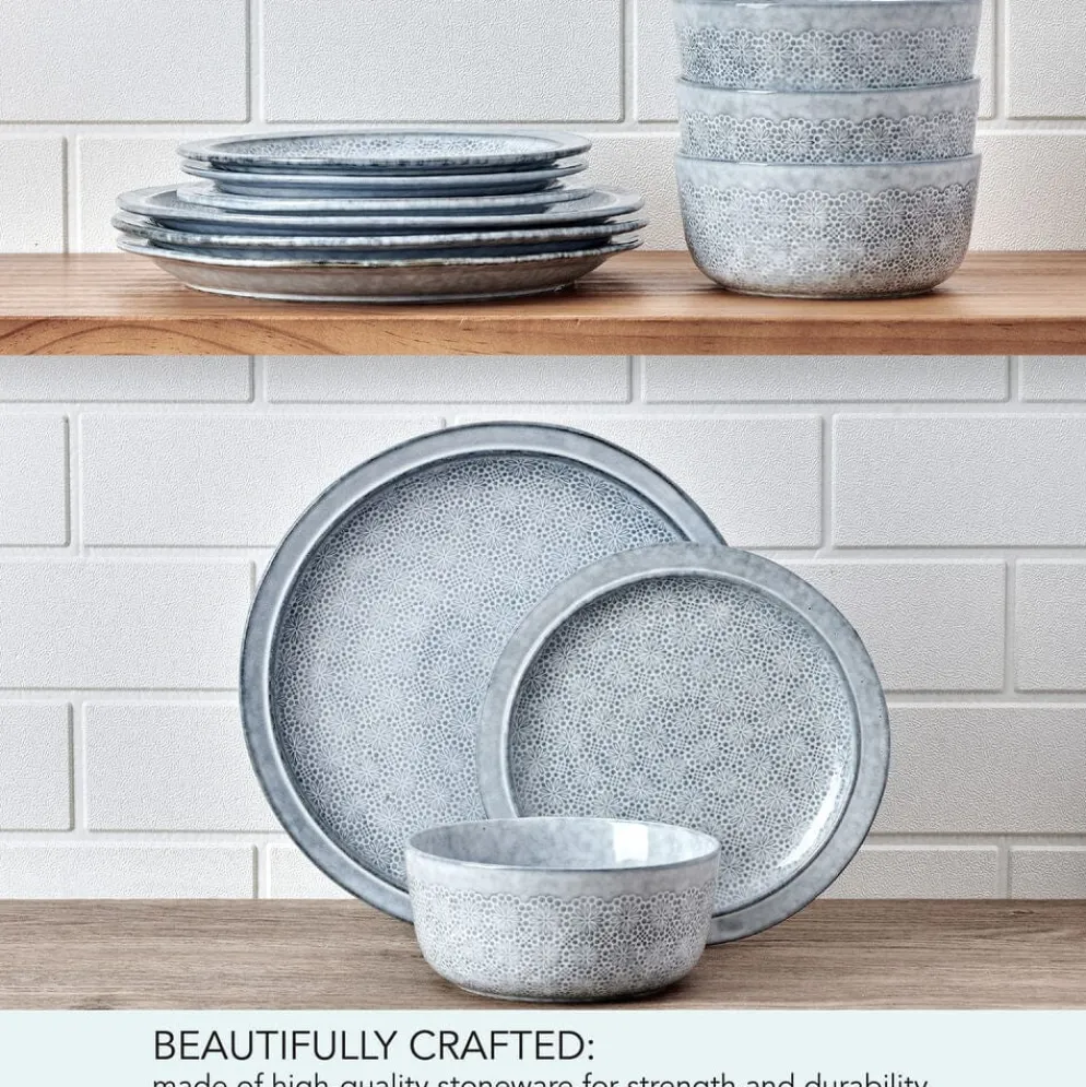 Blooming Meadow Blue 12 Piece Dinnerware Set, Service for 4