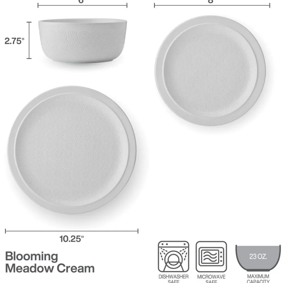 Blooming Meadow Cream 12 Piece Dinnerware Set, Service for 4