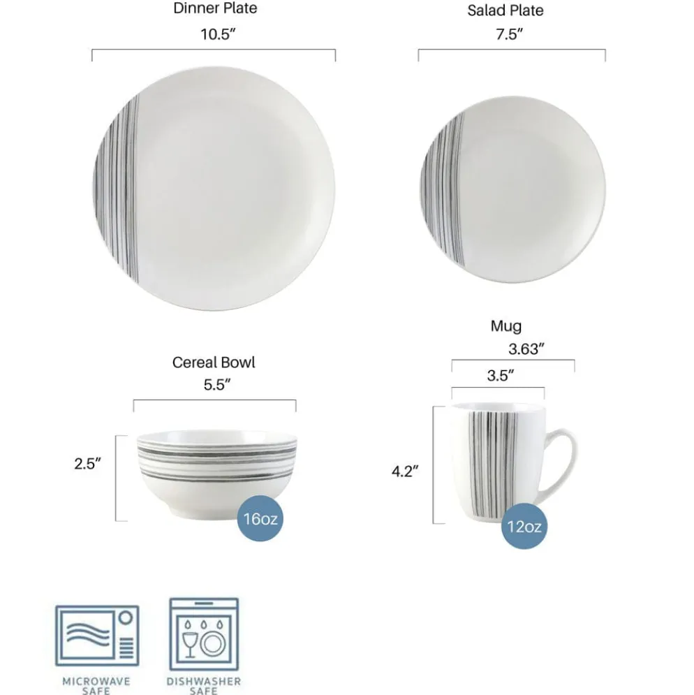 Brushed Lines 16 Piece Dinnerware Set, Service for 4