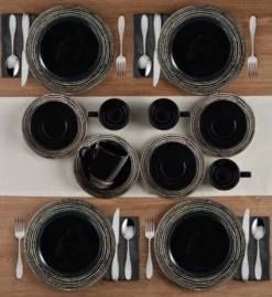 Bryson Black 16 Piece Dinnerware Set, Service for 4