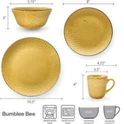 Bumble Bee Yellow 16 Piece Dinnerware Set, Service for 4