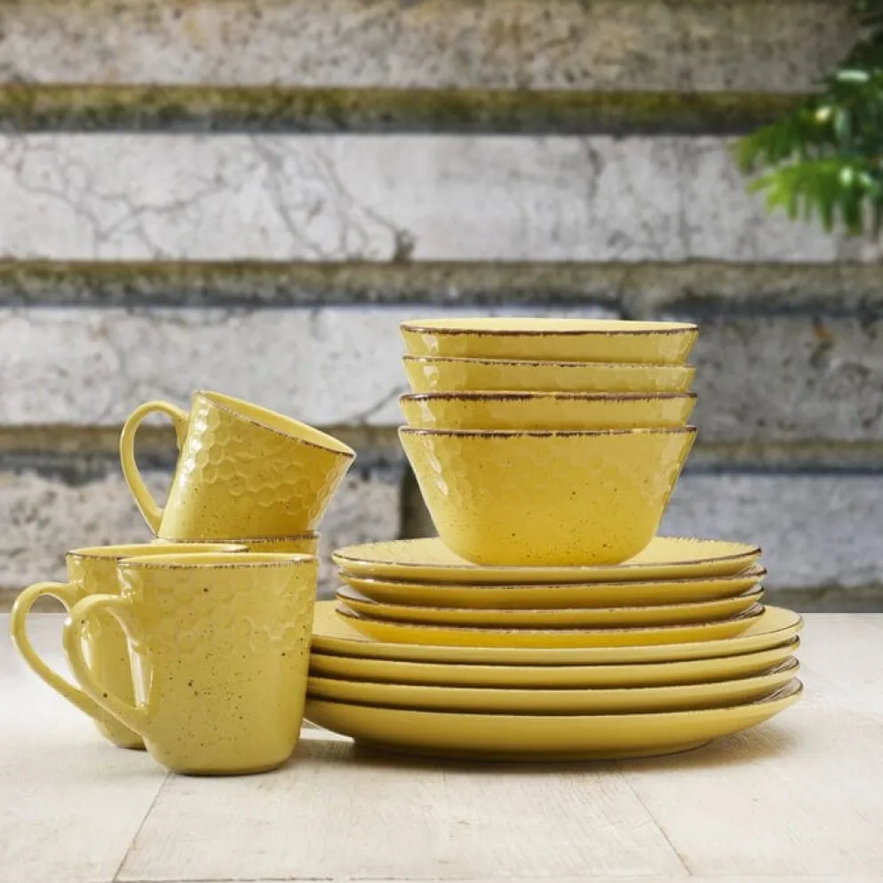 Bumble Bee Yellow 16 Piece Dinnerware Set, Service for 4