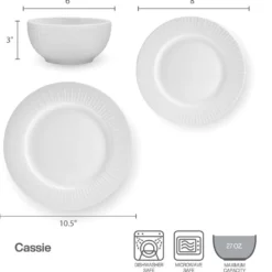 Cassie 12 Piece Dinnerware Set, Serivce for 4