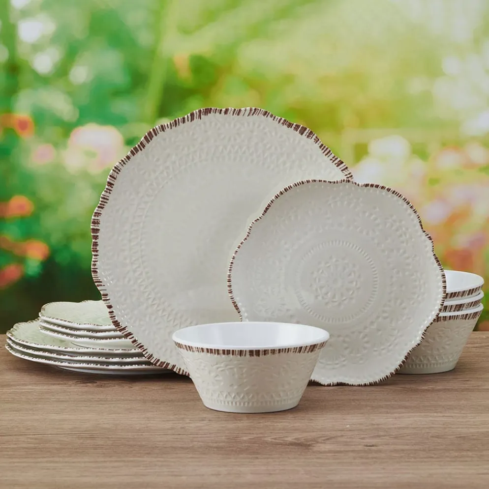 Chateau Cream 12 Piece Outdoor Melamine Dinnerware Set, Service for 4