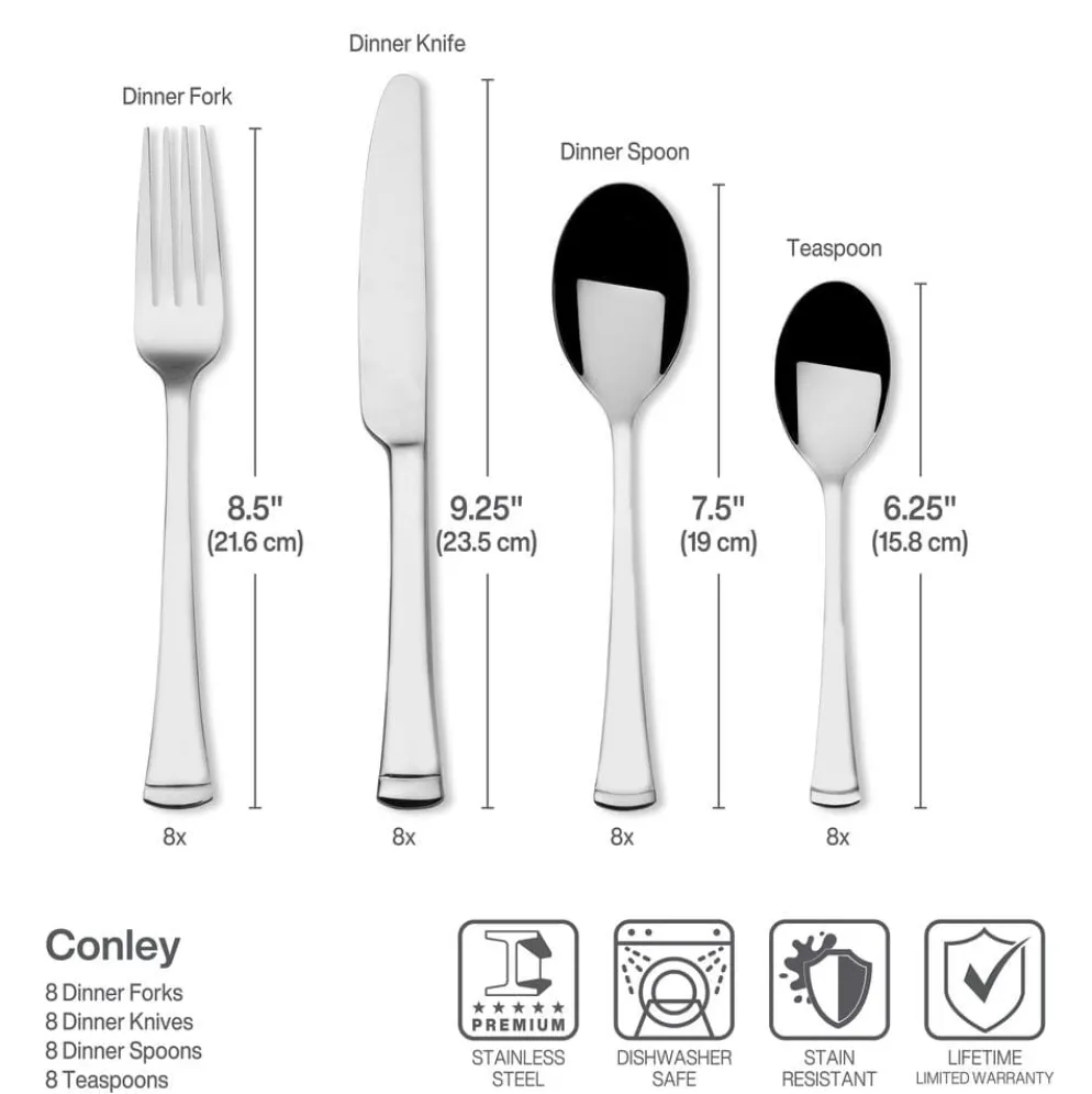 Conley 34 Piece Flatware Set, Service for 8