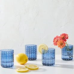 Darbie Angell Dappled Clouds Cobalt Set of 4 Double Old Fashioned Glasses