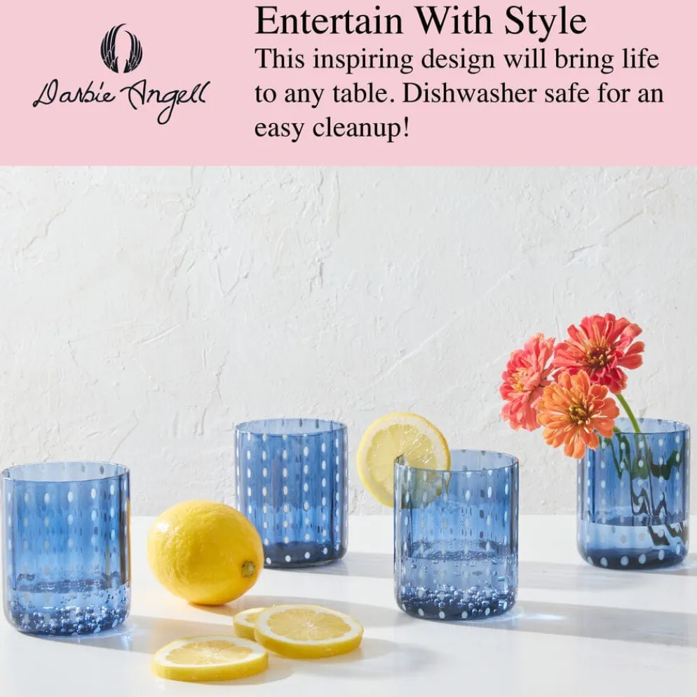 Darbie Angell Dappled Clouds Cobalt Set of 4 Double Old Fashioned Glasses
