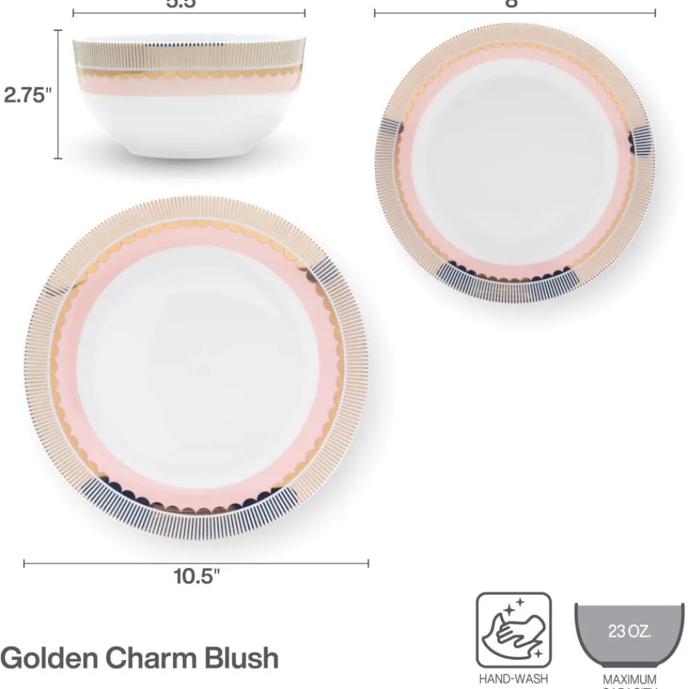 Darbie Angell Golden Charm Metallic 12 Piece Dinnerware Set, Service for 4