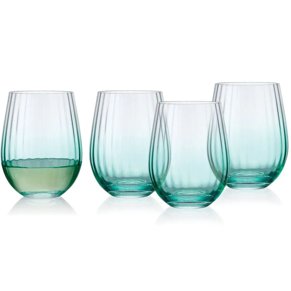 Darbie Angell Good Day Teal Set of 4 Stemless Wine Glasses