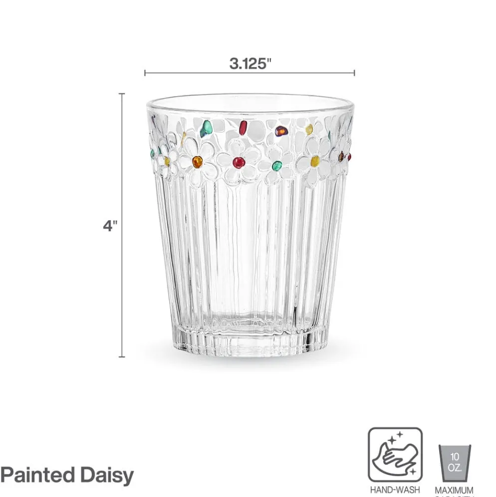 Darbie Angell Painted Daisy Set of 4 Double Old Fashioned Glasses