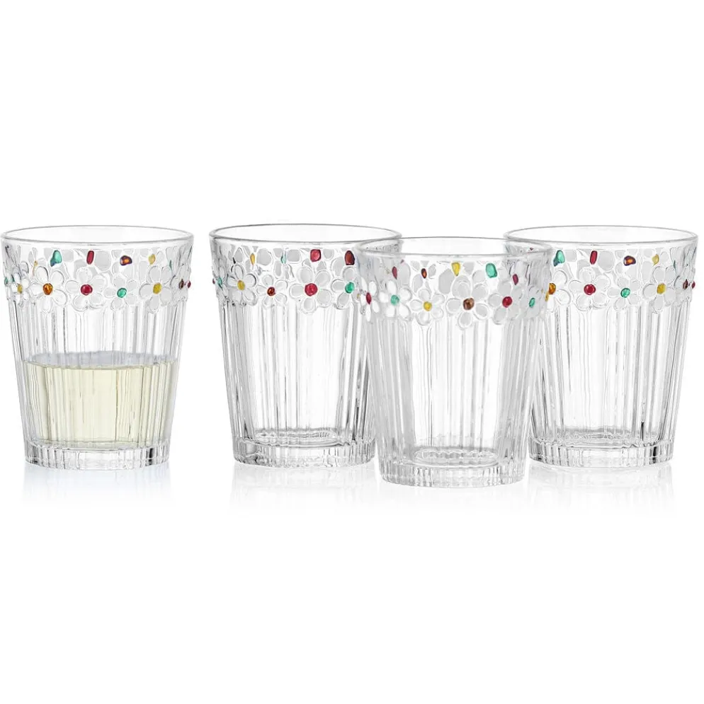 Darbie Angell Painted Daisy Set of 4 Double Old Fashioned Glasses