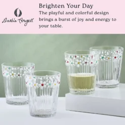 Darbie Angell Painted Daisy Set of 4 Double Old Fashioned Glasses