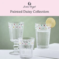 Darbie Angell Painted Daisy Set of 4 Highball Glasses