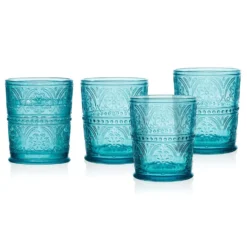 Darbie Angell Wanderlust Teal Set of 4 Double Old Fashioned Glasses