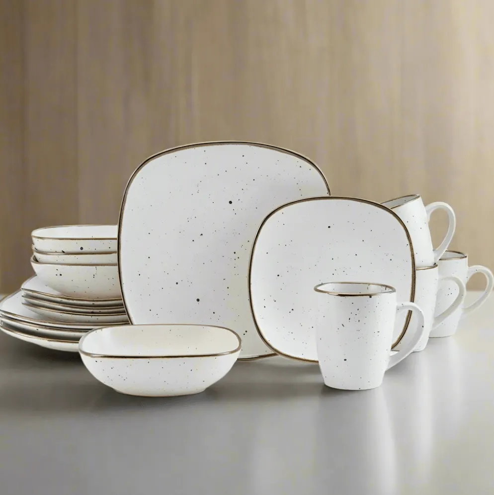 Decker White 16 Piece Dinnerware Set, Service for 4