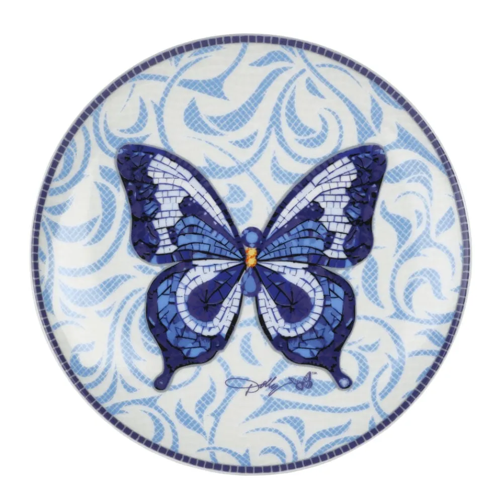 Dolly Parton Mosaic Blue Butterfly 12 Piece Dinnerware Set Service for 4