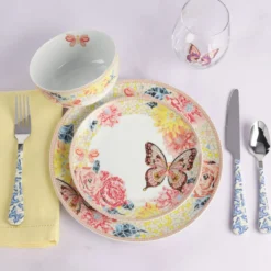 Dolly Parton Mosaic Peach Butterfly 12 Piece Dinnerware Set Service for 4