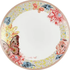 Dolly Parton Mosaic Peach Butterfly 12 Piece Dinnerware Set Service for 4