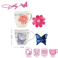 Dolly Parton Mosaic Set of 2 Mugs with Ornaments
