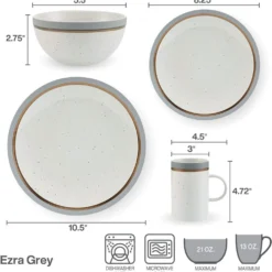 Ezra Grey 16 Piece Dinnerware Set, Service for 4
