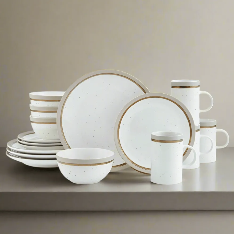 Ezra Taupe 16 Piece Dinnerware Set, Service for 4