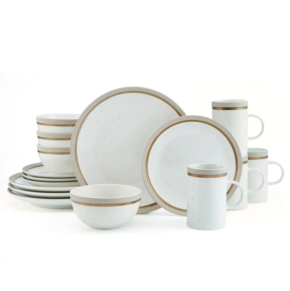 Ezra Taupe 16 Piece Dinnerware Set, Service for 4