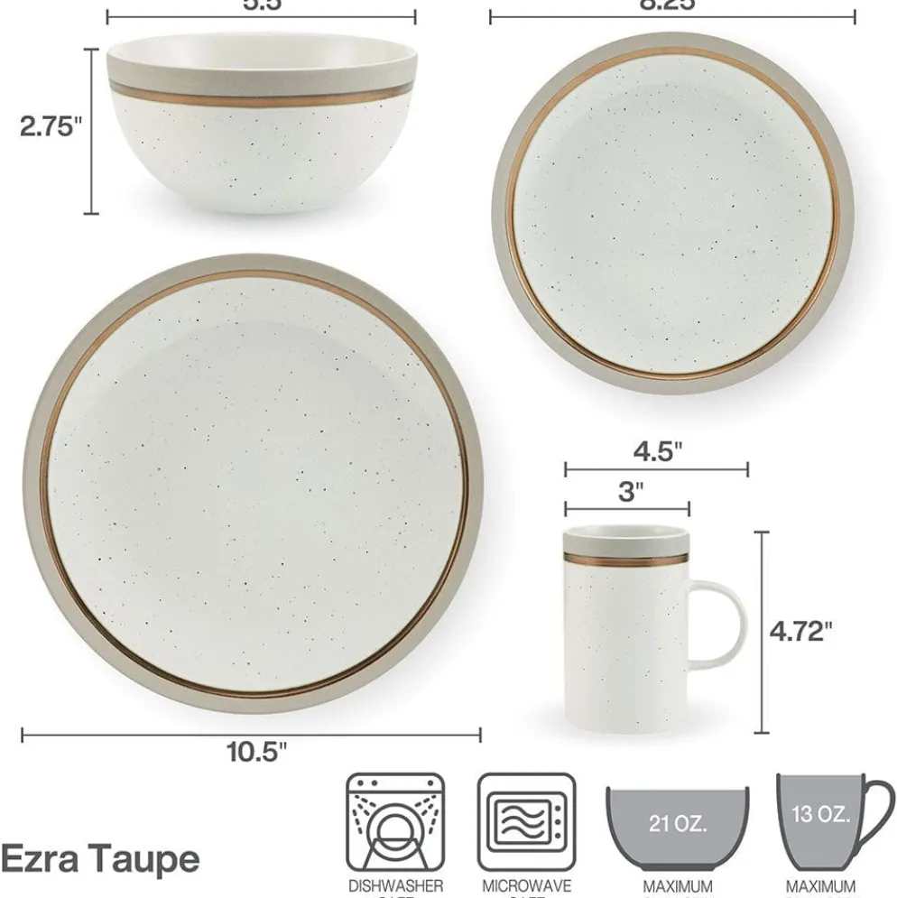 Ezra Taupe 16 Piece Dinnerware Set, Service for 4