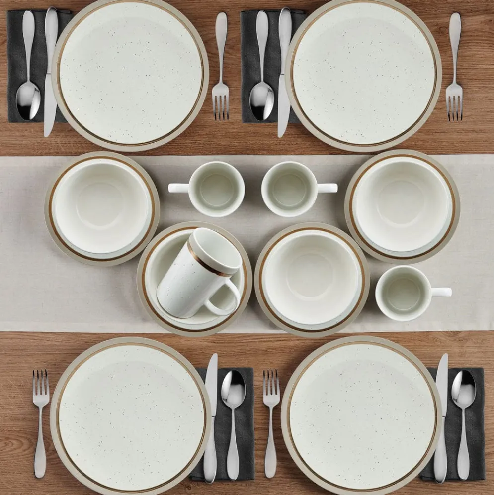 Ezra Taupe 16 Piece Dinnerware Set, Service for 4