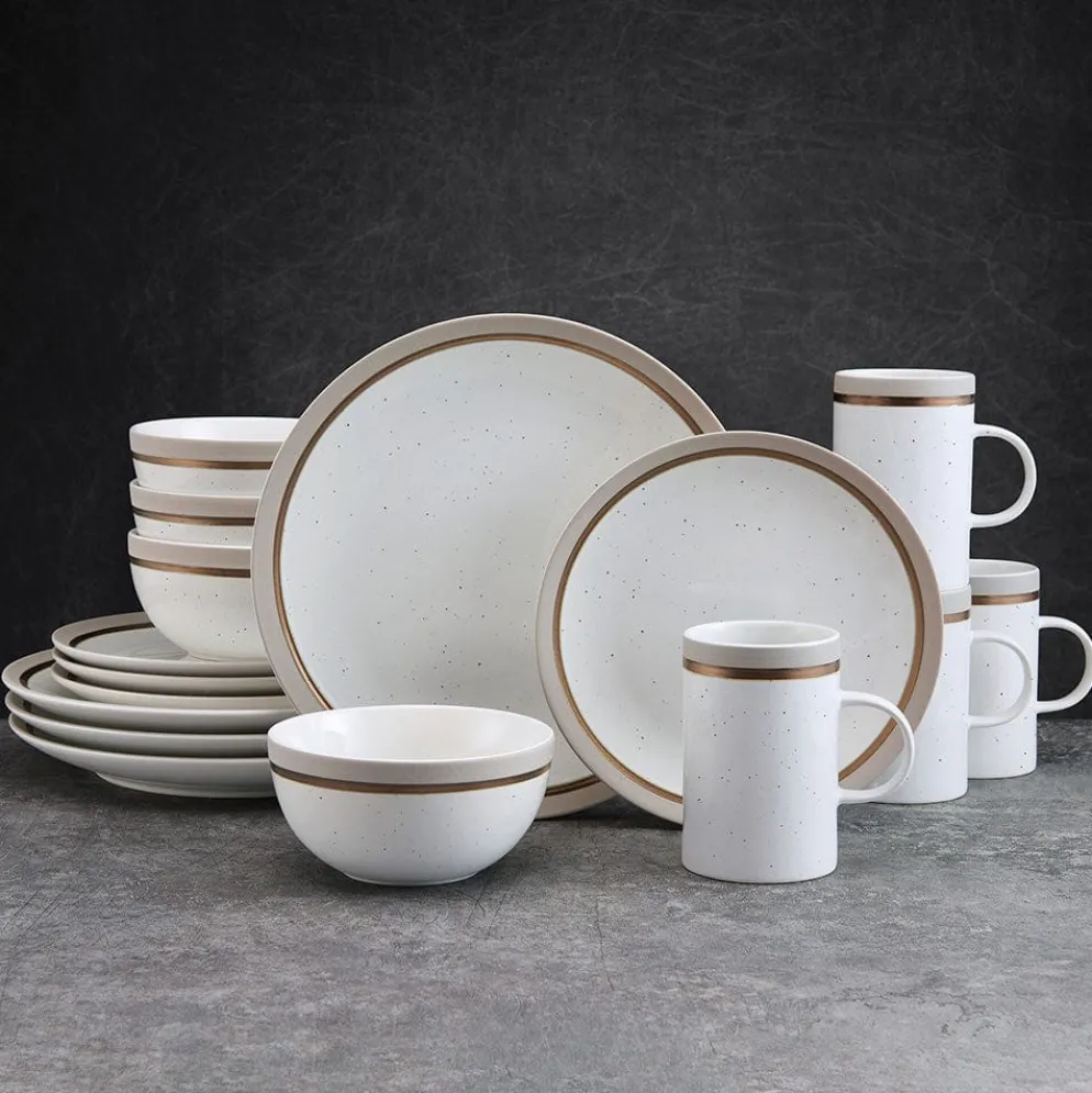 Ezra Taupe 16 Piece Dinnerware Set, Service for 4