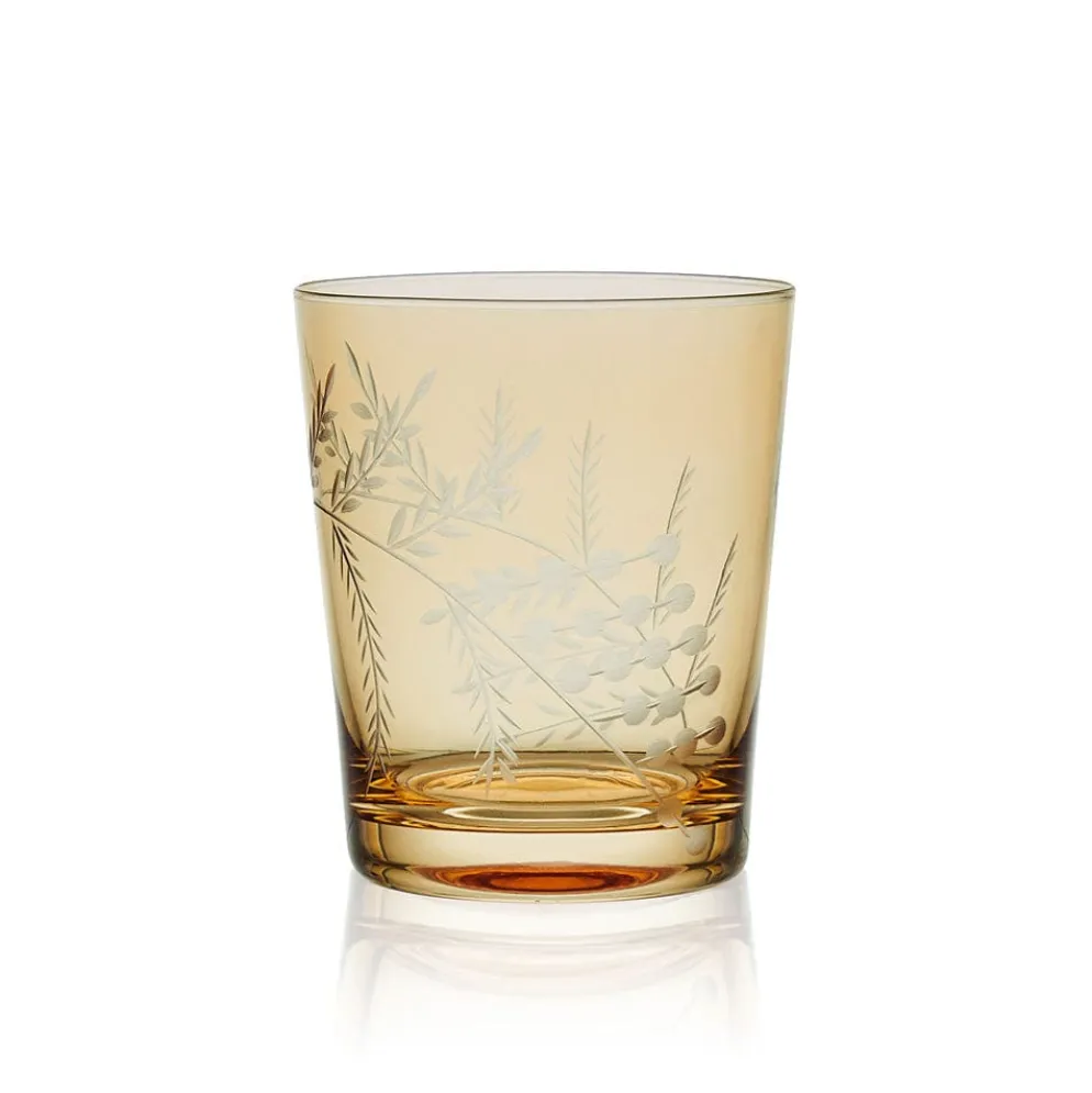 Fitz and Floyd Wildflower Double Old Fashioned Glasses Set of 4, Gold
