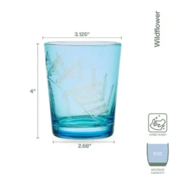 Fitz and Floyd Wildflower Double Old Fashioned Glasses Set of 4, Blue