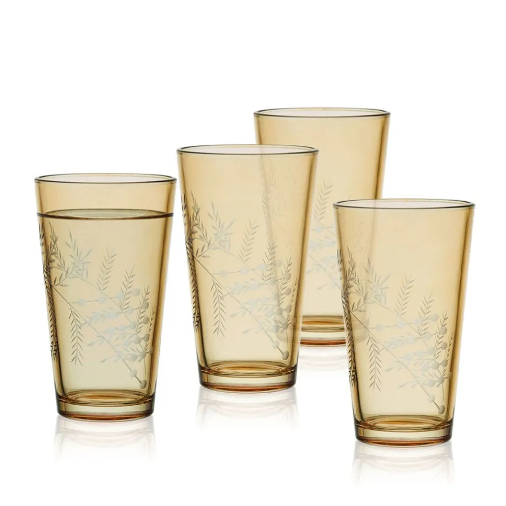 Fitz and Floyd Wildflower Highball Glasses Set of 4, Gold