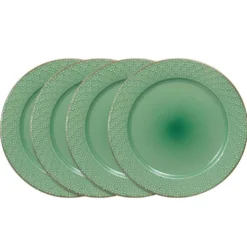 French Lace Set of 4 Green Dinner Plates