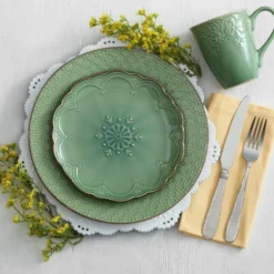 French Lace Set of 4 Green Salad Plates