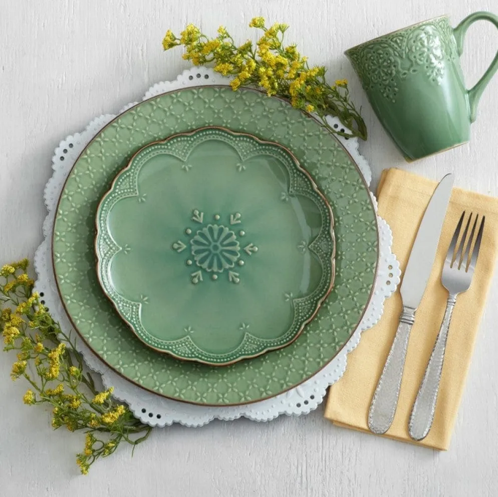 French Lace Set of 4 Green Salad Plates