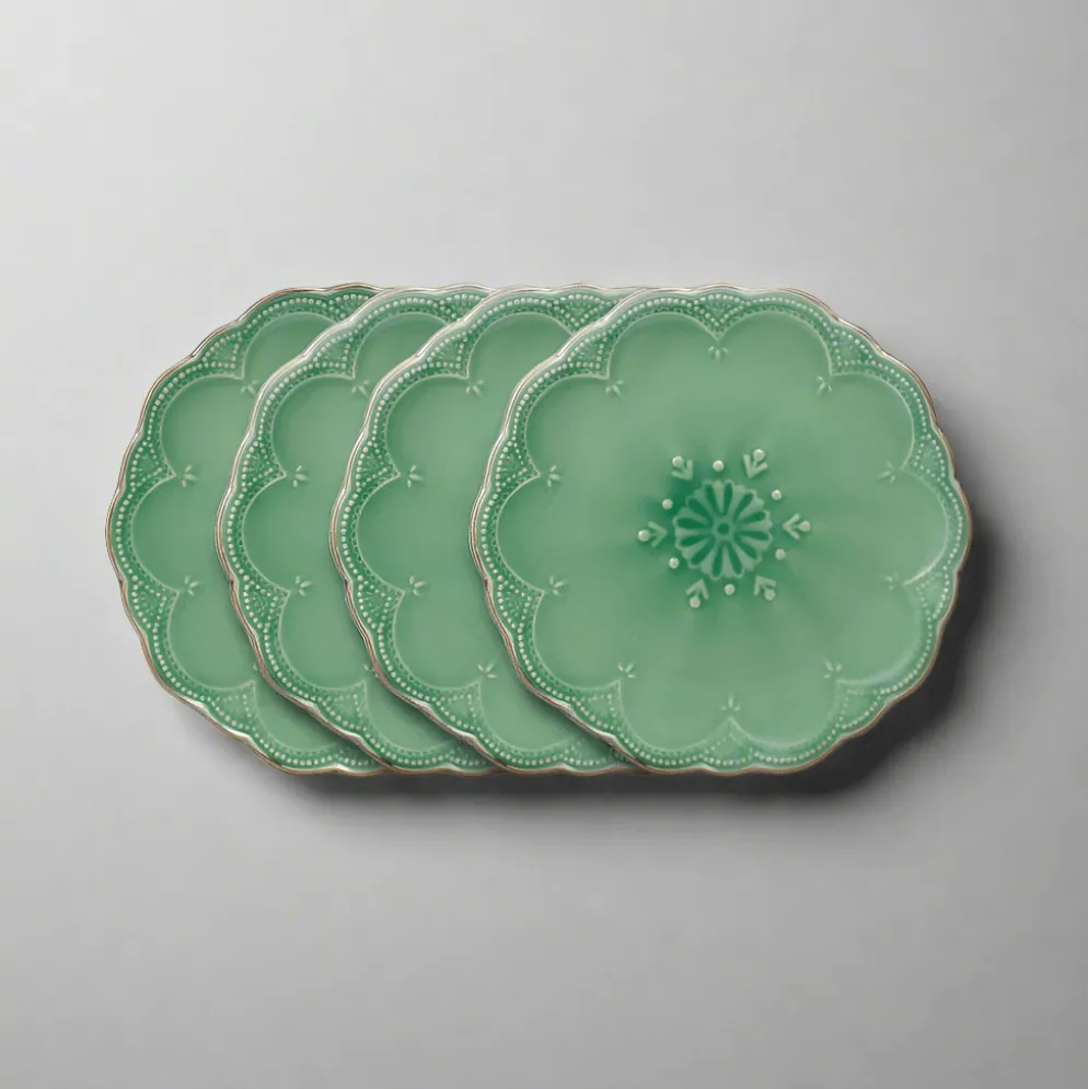French Lace Set of 4 Green Salad Plates