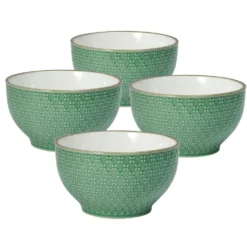 French Lace Set of 4 Green Soup Cereal Bowls