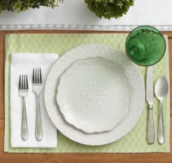 French Lace Set of 4 White Dinner Plates